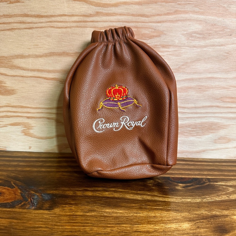 Crown Royal Game Day Bag Brown Faux Leather Football Laces Zipper Pouch
